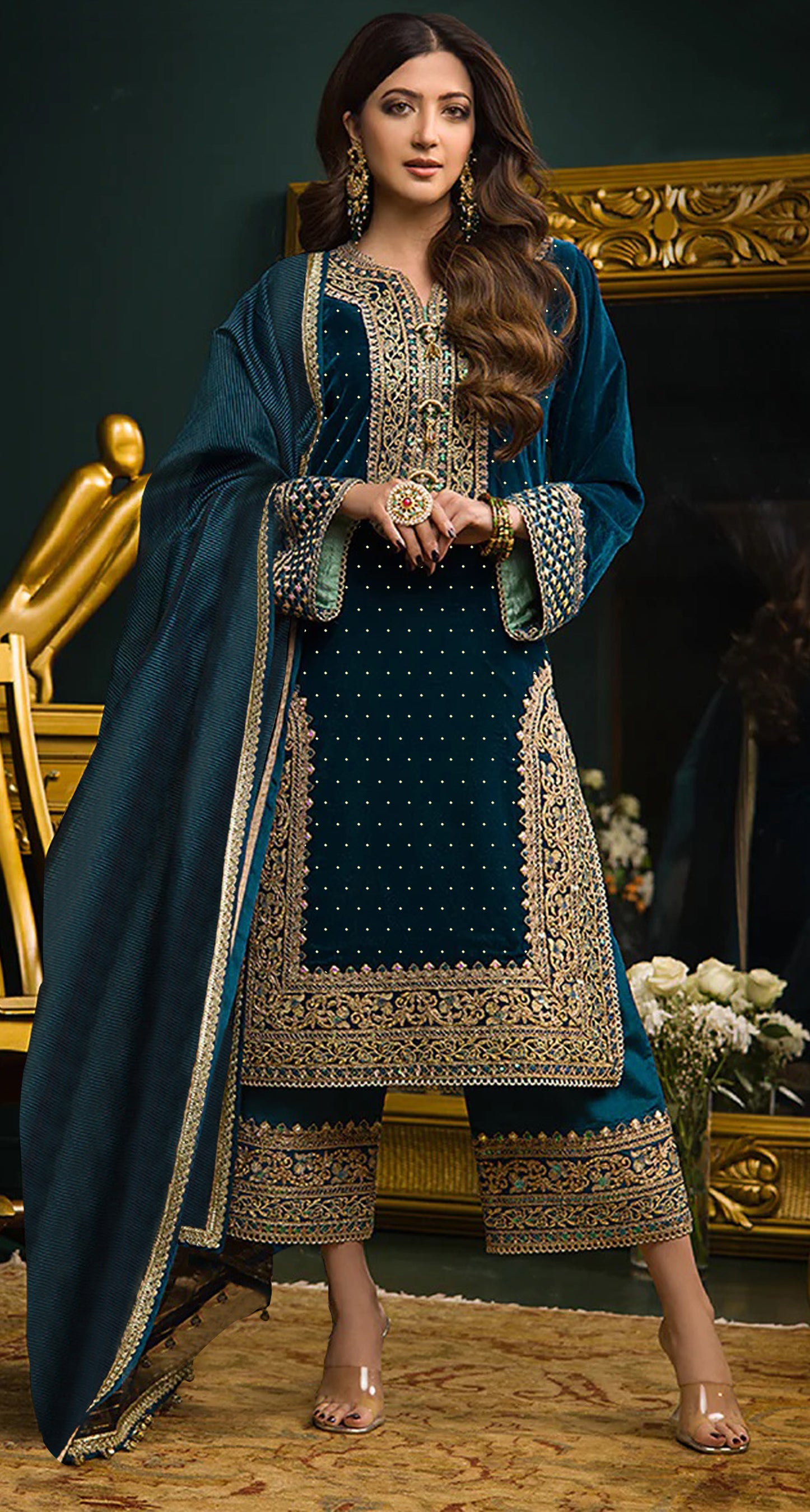 Lorenvalley Fashion Women Rama Velvet Embroidered Salwar Suit Material - Distacart