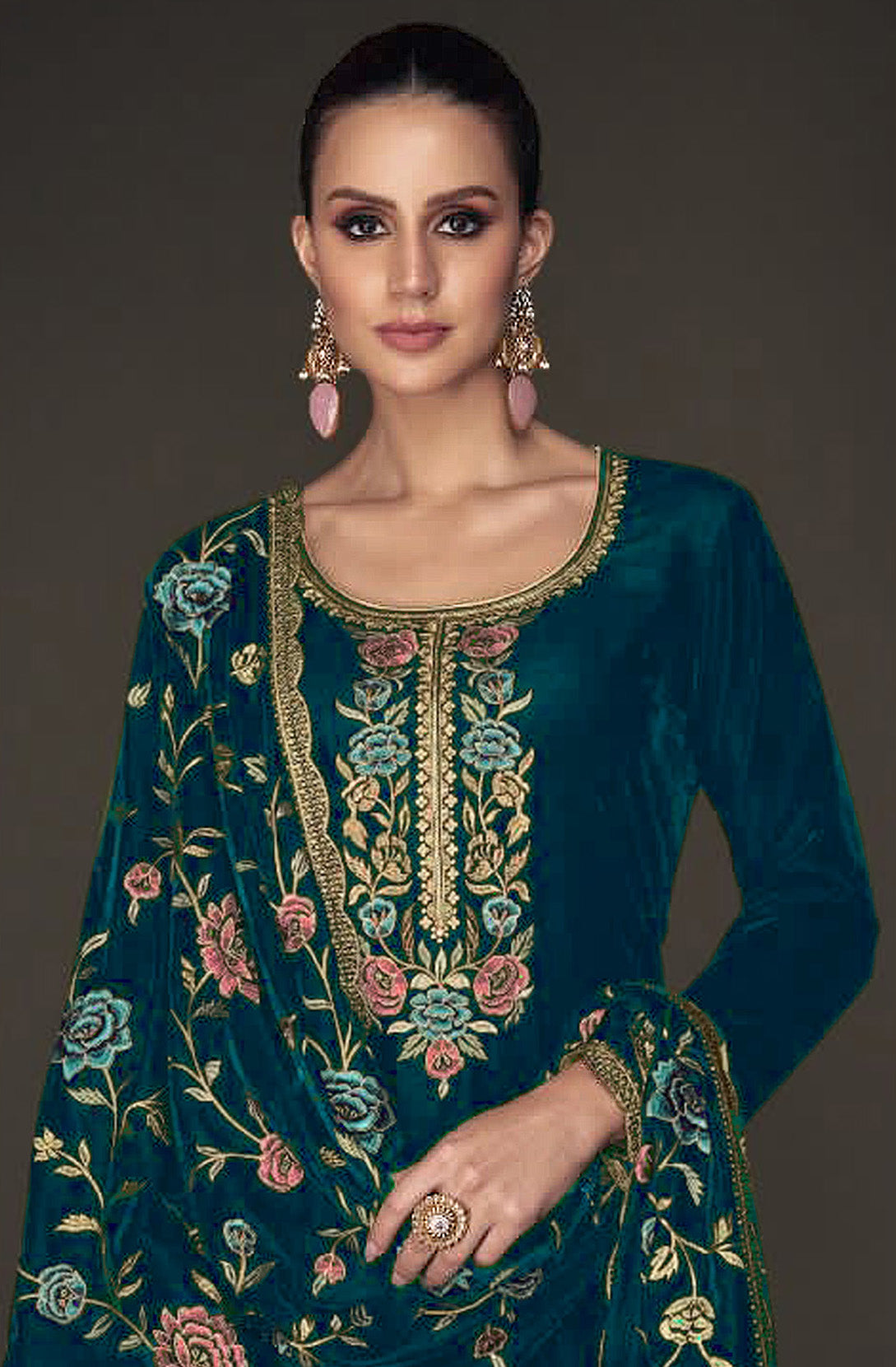Lorenvalley Fashion Women Rama Velvet Embroidered Salwar Suit Material - Distacart