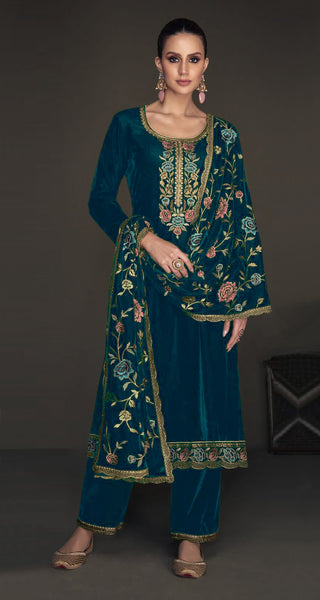 Lorenvalley Fashion Women Rama Velvet Embroidered Salwar Suit Material - Distacart