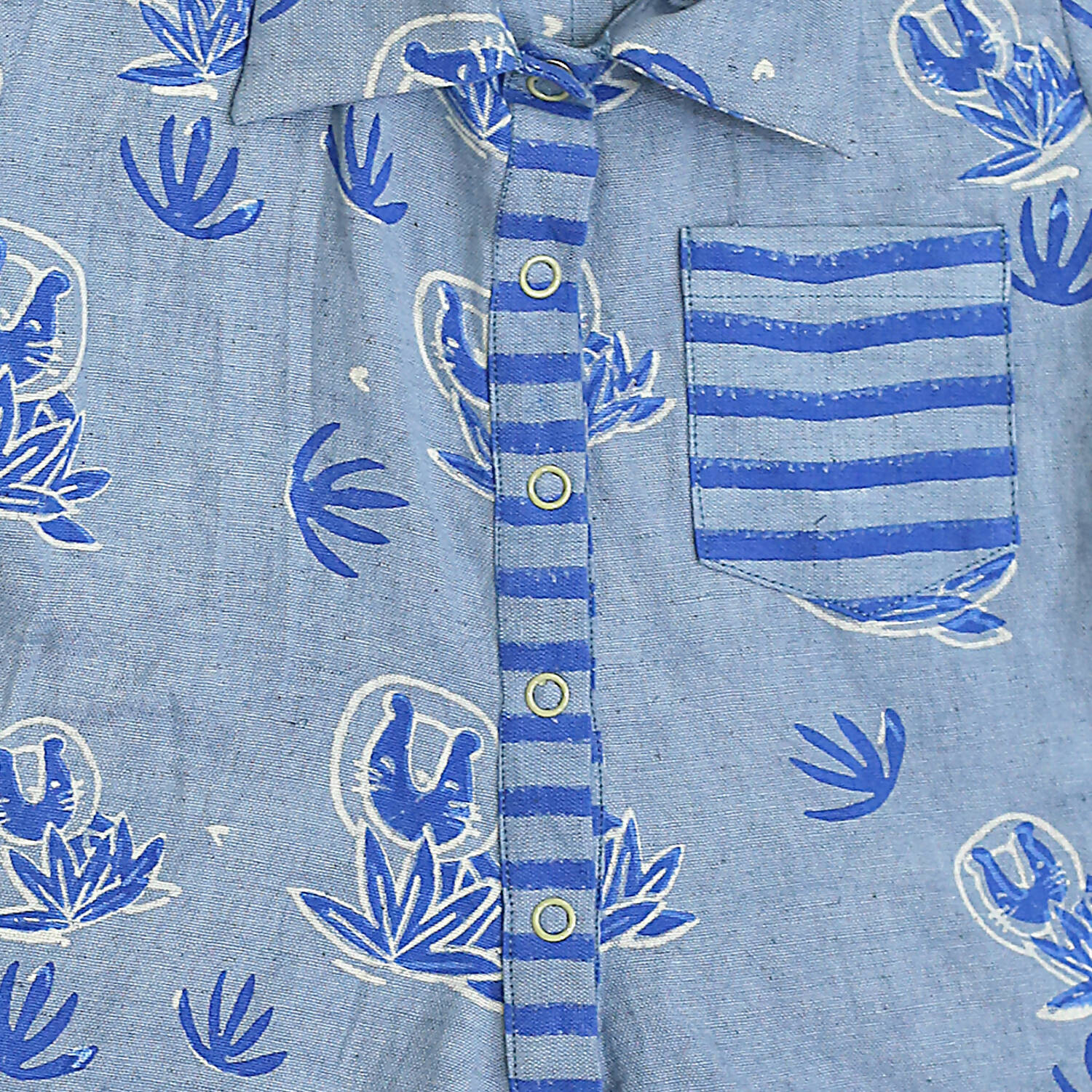 Mhyssa Blue Round Neck Patch Pocket Half Sleeves Romper For Kids - Distacart