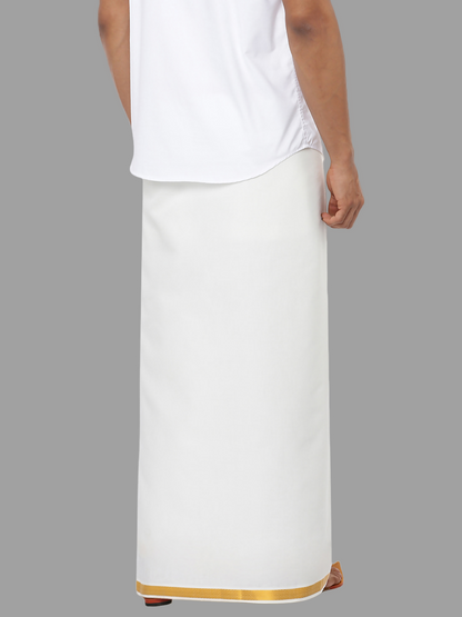 Ramraj Cotton Mens Poly Cotton 3/4 " Gold Jari Dhoti - White - Distacart
