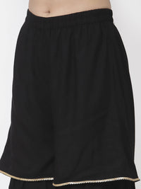 Thumbnail for Myshka Women Black Rayon Solid Sleeveless Round Neck Kurta With Sharara & Dupatta Set