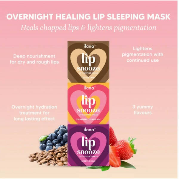 Ilana Lip Snooze Overnight Healing Vegan Lip Mask - Strawberry Lemonade - Distacart