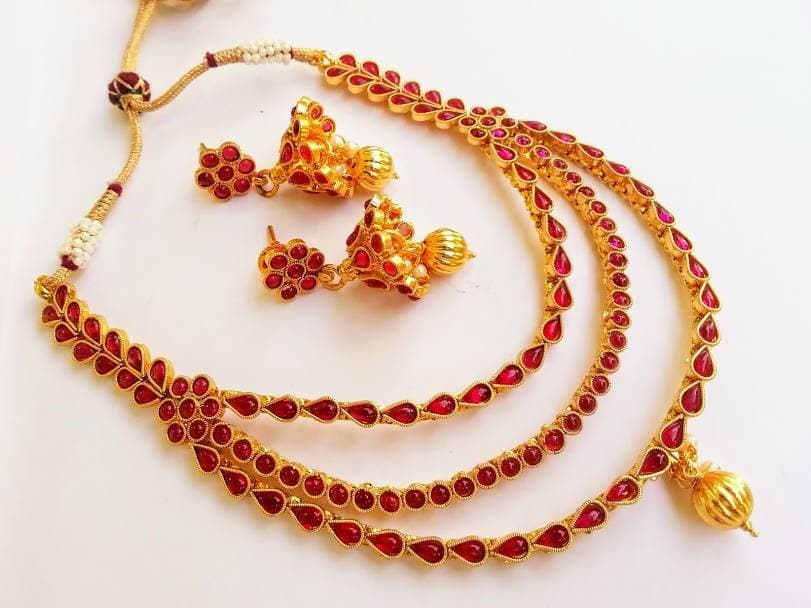 Pink Kemp Three Layer Necklace Set