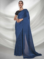 Thumbnail for Teal Georgette Solid Texture Saree With Unstitched Blouse Piece - Rajal - Distacart