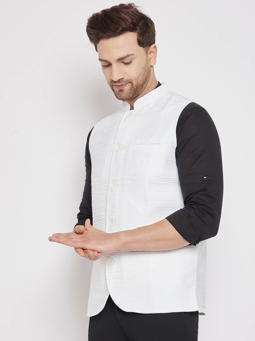 Even Apparels White Cotton Men Woven Nehru Jacket - Distacart