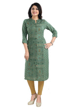 Thumbnail for Snehal Creations Pleasing Pista Green Rayon Print Long Kurta For Women - Distacart