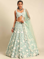Thumbnail for House of Panchhi Sea Green Chinon Sequins and Zarkan embroidery Lehenga choli & Dupatta - Distacart