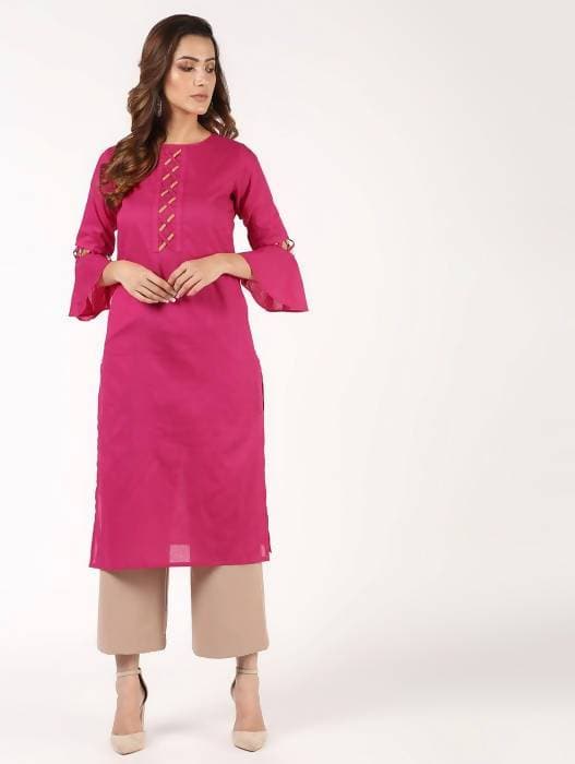 Aniyah Cotton Criss Cross Bell Sleeves Magenta Straight Kurta (AN-144K)