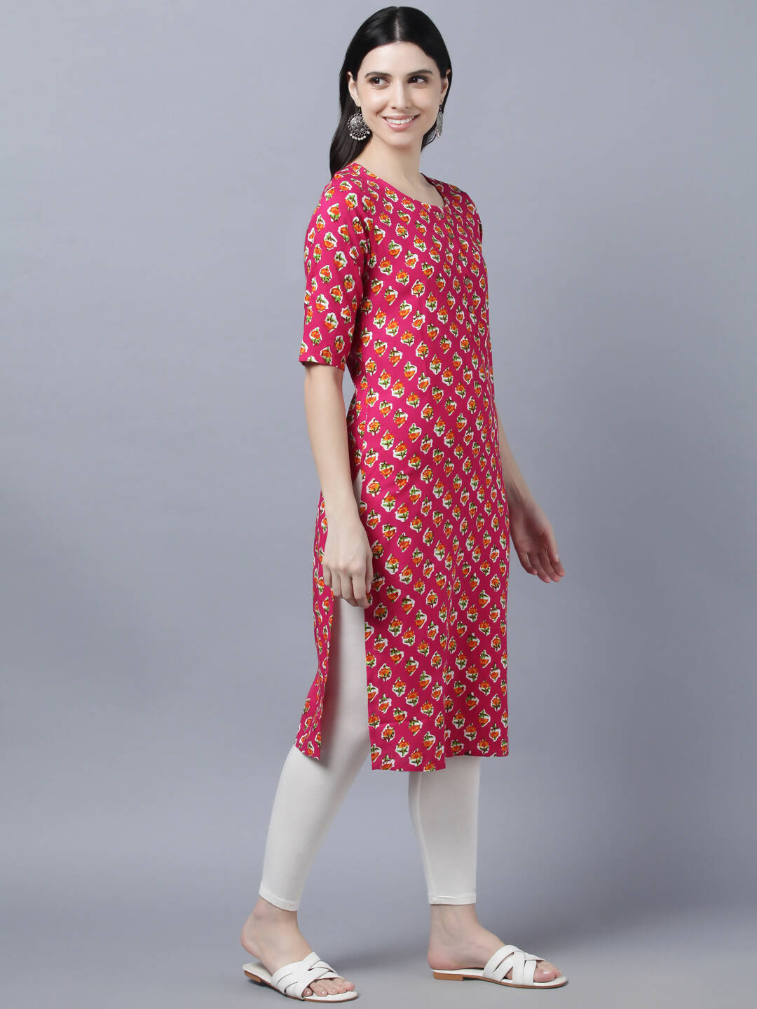Myshka Women Pink Printed Straight Kurta - Distacart