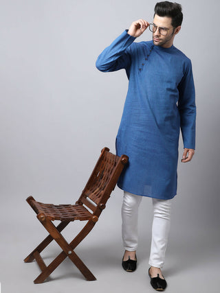 Even Apparels Blue Pure Cotton Men's Kurta With Side Placket - Distacart