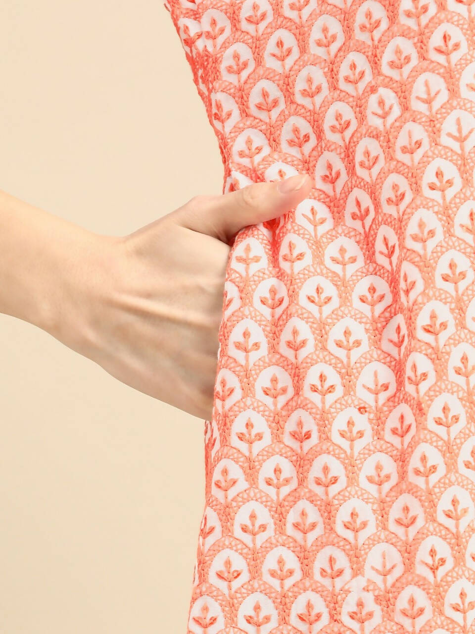 Deeps women's Orange Embroidered Rayon Kurta - Distacart