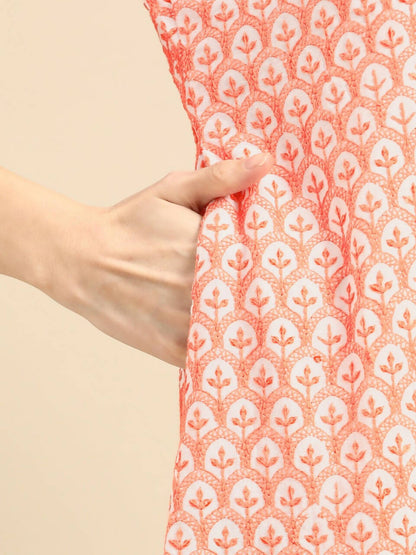 Deeps women's Orange Embroidered Rayon Kurta - Distacart