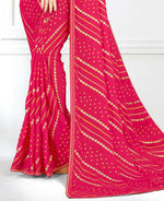 Thumbnail for Pink Georgette Bandhani Printed Saree With Unstitched Blouse Piece - Jyoti - Distacart