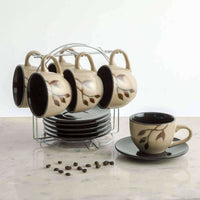 Thumbnail for Home Centre Caraway Cup and Saucer- Set of 13 Pcs - 220 ml - Brown - Distacart