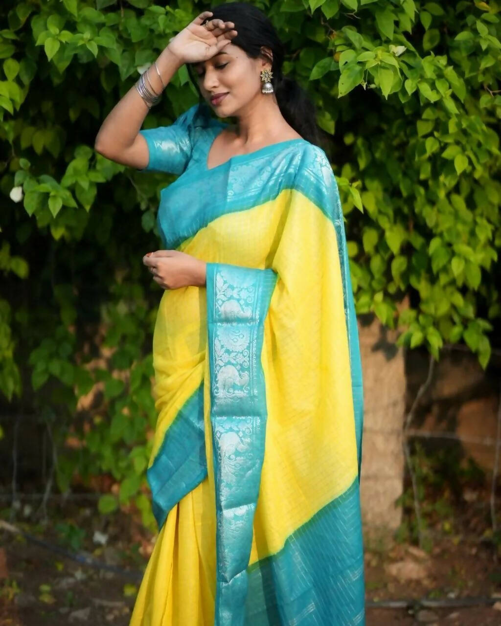 DEIANA'S Beautiful Golden Jari with New Design Soft Lichi Silk Saree - Yellow - Distacart