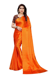 Thumbnail for Vamika Plain Orange Satin Saree (SATIN GLORY ORANGE) - Distacart