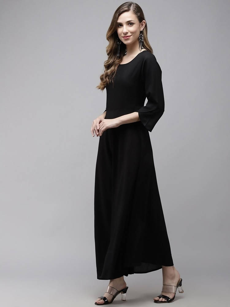 Yufta Women A-Line Black Dress With White Embroidered Jacket