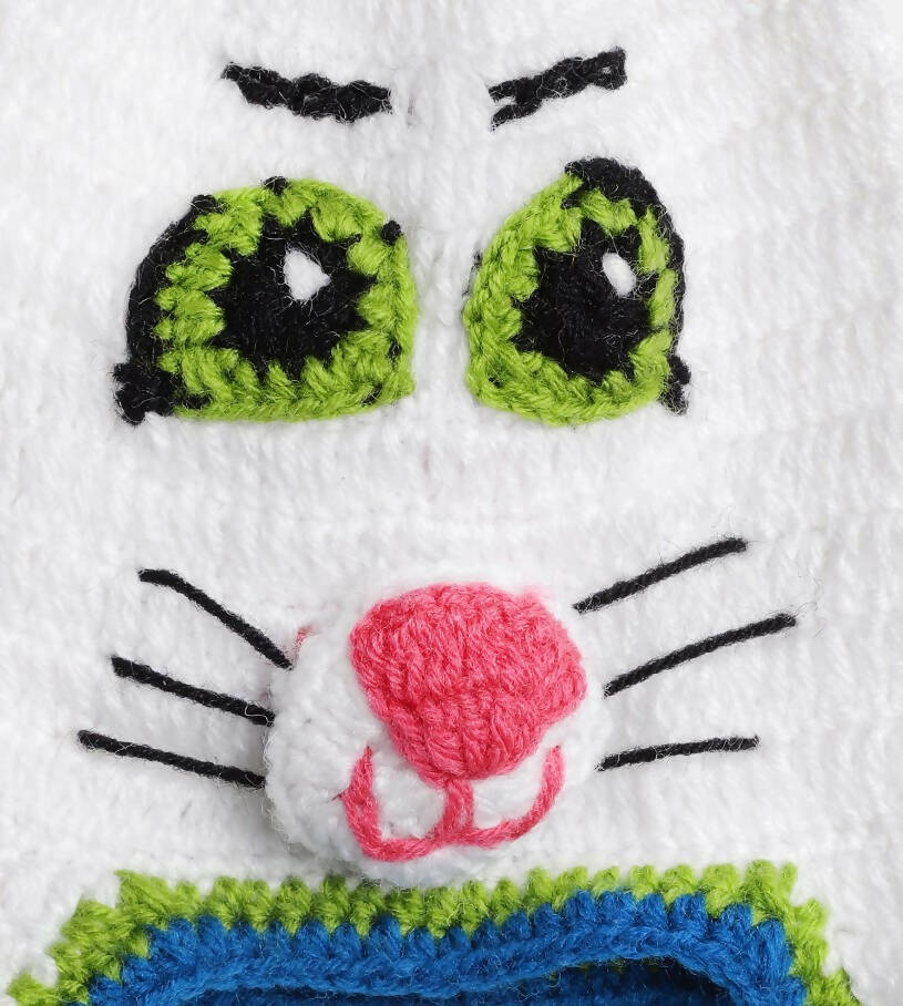 Chutput Kids Woollen Hand Knitted Cat Detail Cap - White - Distacart