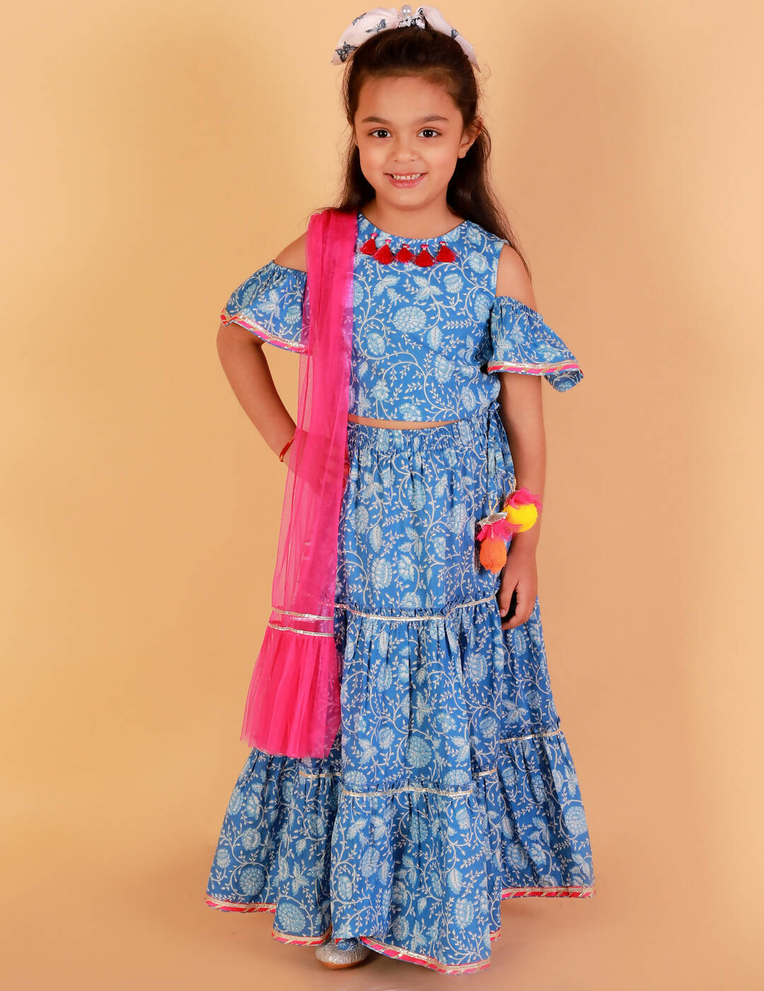 Lil Drama Girls Choli Ghaghra With Dupatta Set - Blue - Distacart