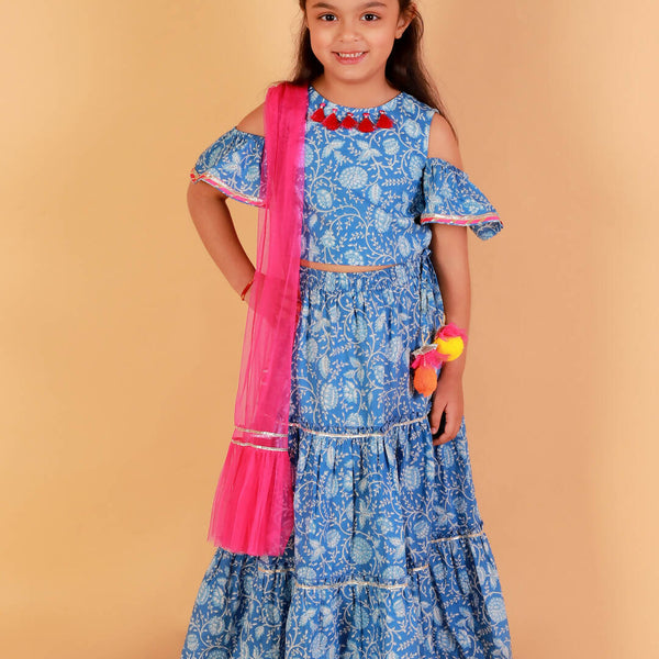 Lil Drama Girls Choli Ghaghra With Dupatta Set - Blue - Distacart