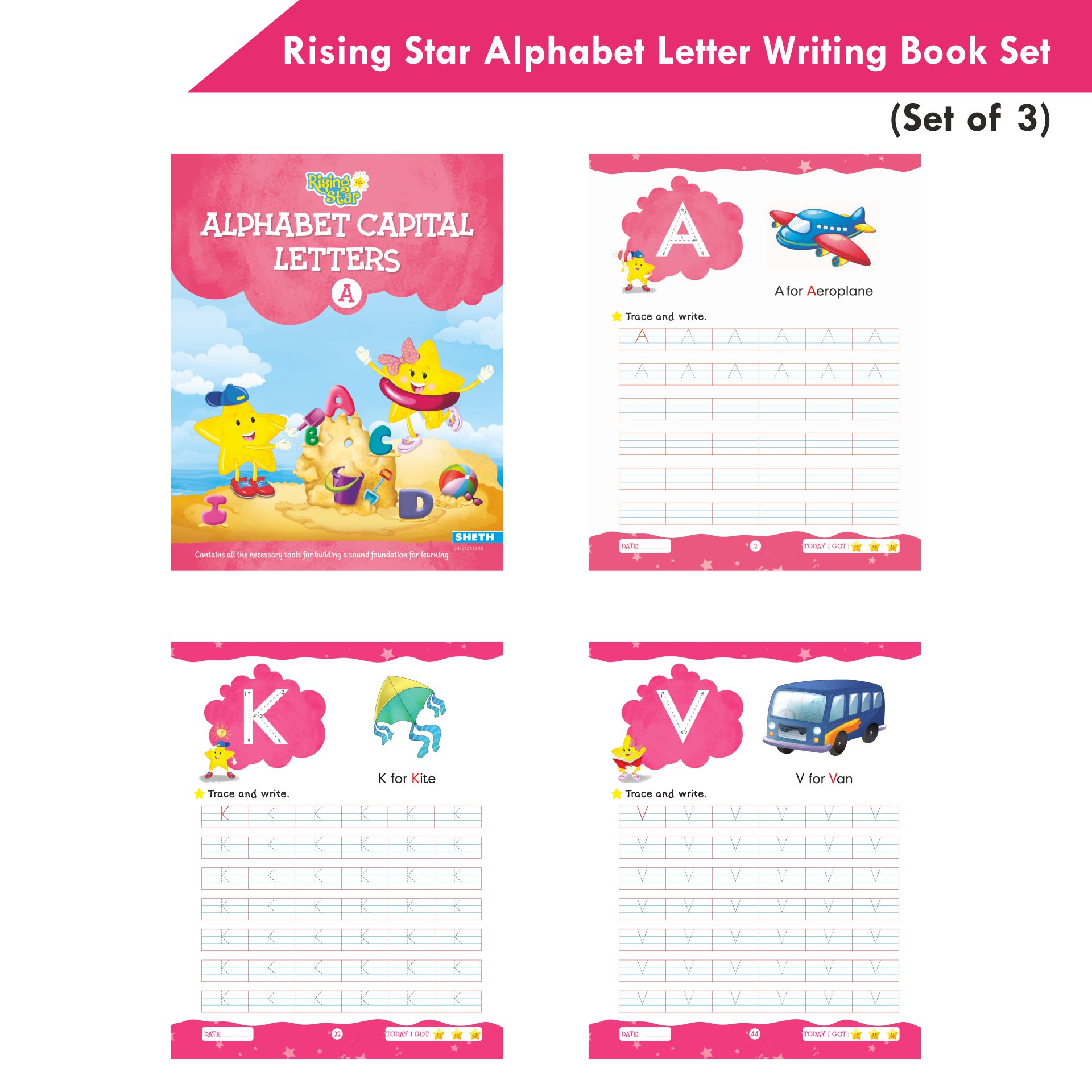 Rising Star Alphabet Capital & Small Letter Writing Practice Books Set for Kids| Set of 3| Ages 3-6 Years - Distacart