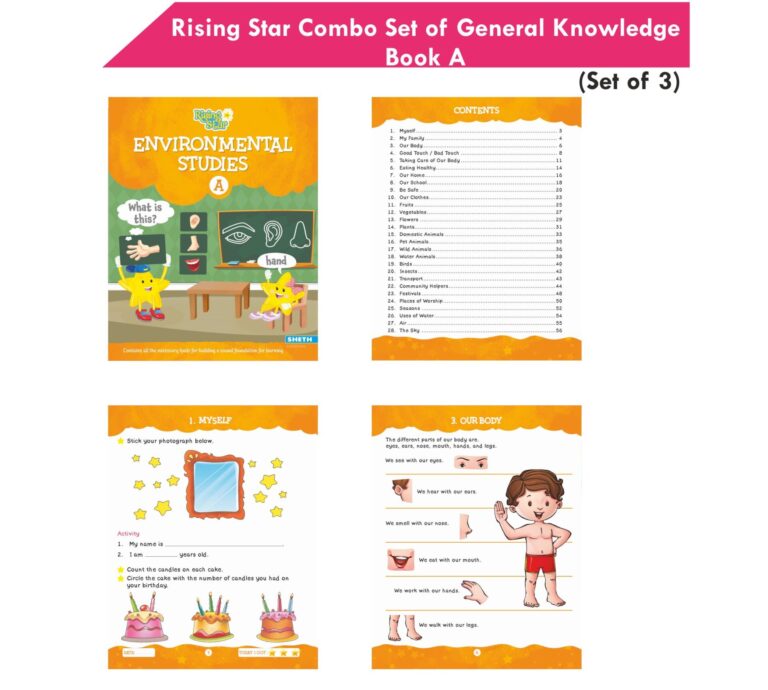 Rising Star General Knowledge & Conversation Book A| Set of 3| Fun With ABC, Environmental Studies, Good Habit| Picture Dictionary| Ages 3-7 Years - Distacart