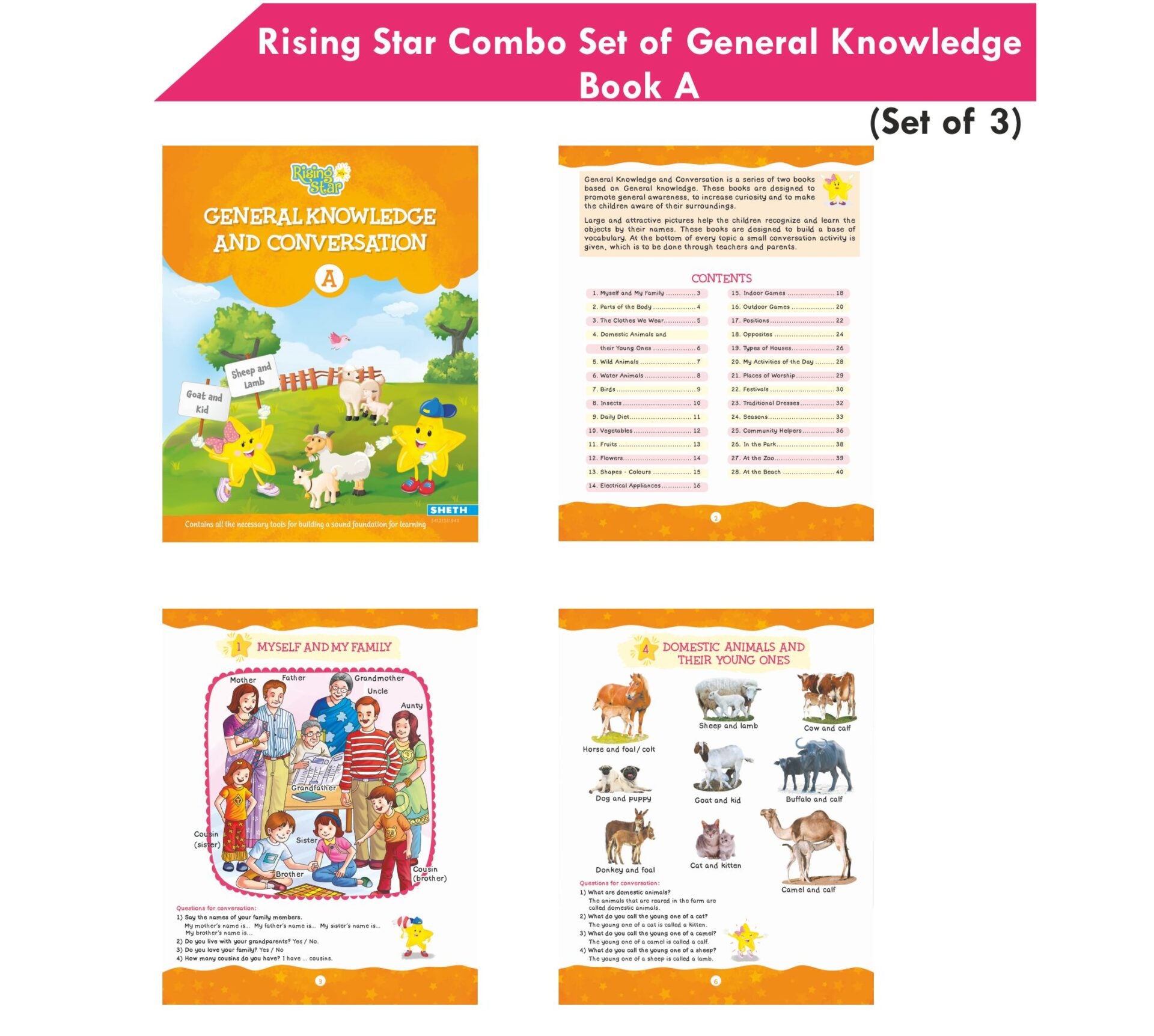 Rising Star General Knowledge & Conversation Book A| Set of 3| Fun With ABC, Environmental Studies, Good Habit| Picture Dictionary| Ages 3-7 Years - Distacart