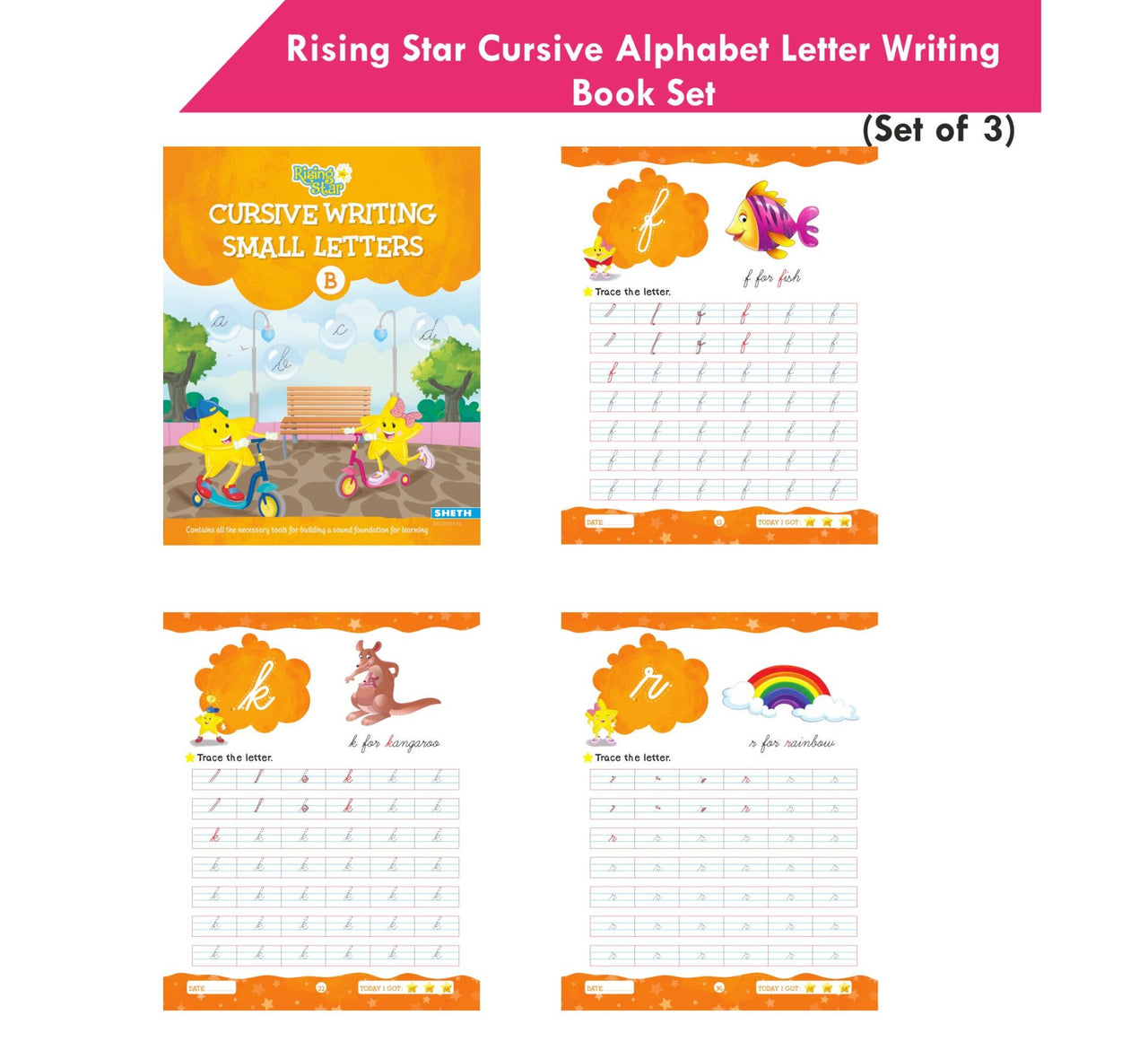 Rising Star Cursive Alphabet Capital & Small Letter Writing Practice Books Set For Kids| Set of 3| Ages 3-7 Years - Distacart