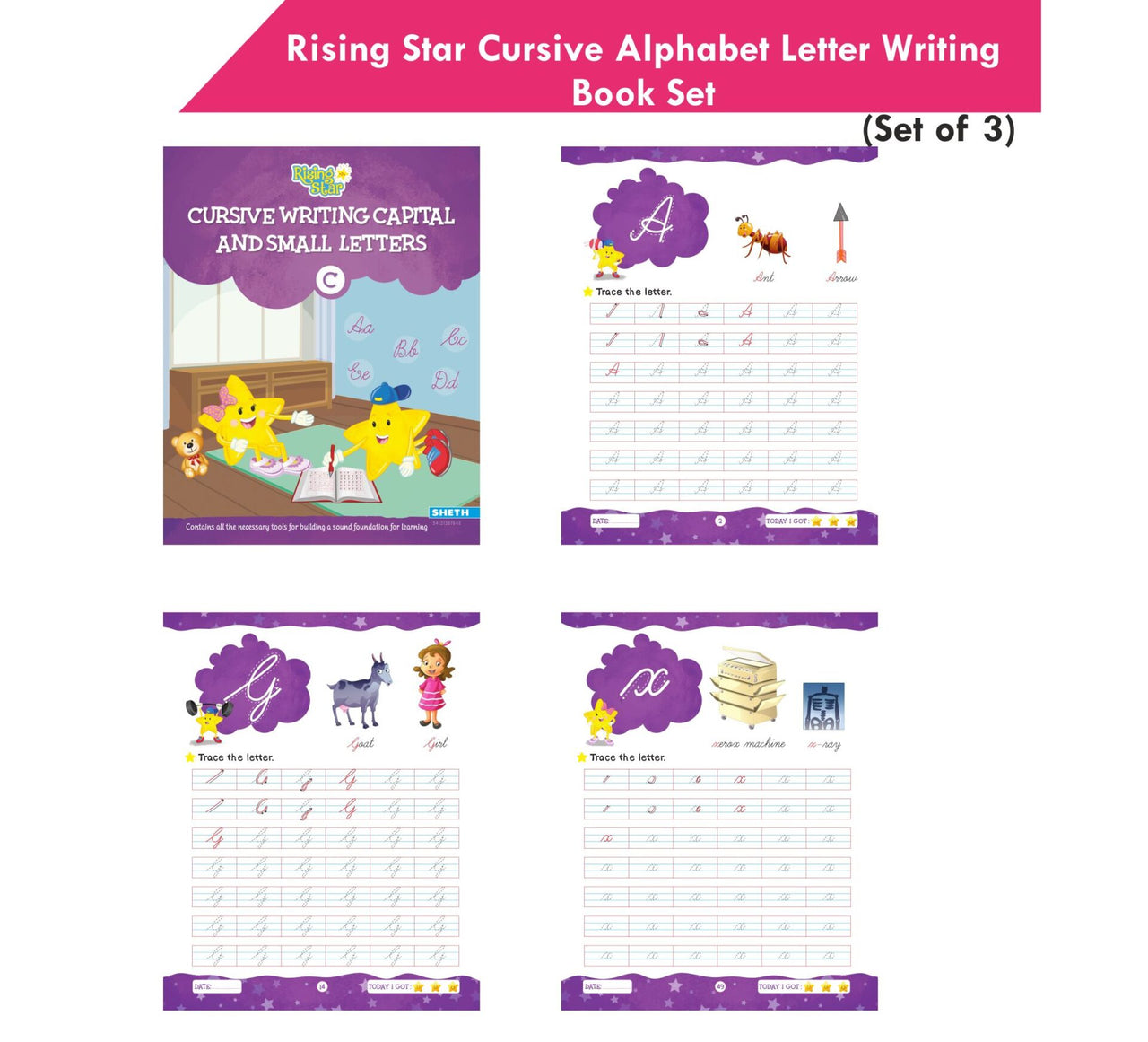Rising Star Cursive Alphabet Capital & Small Letter Writing Practice Books Set For Kids| Set of 3| Ages 3-7 Years - Distacart
