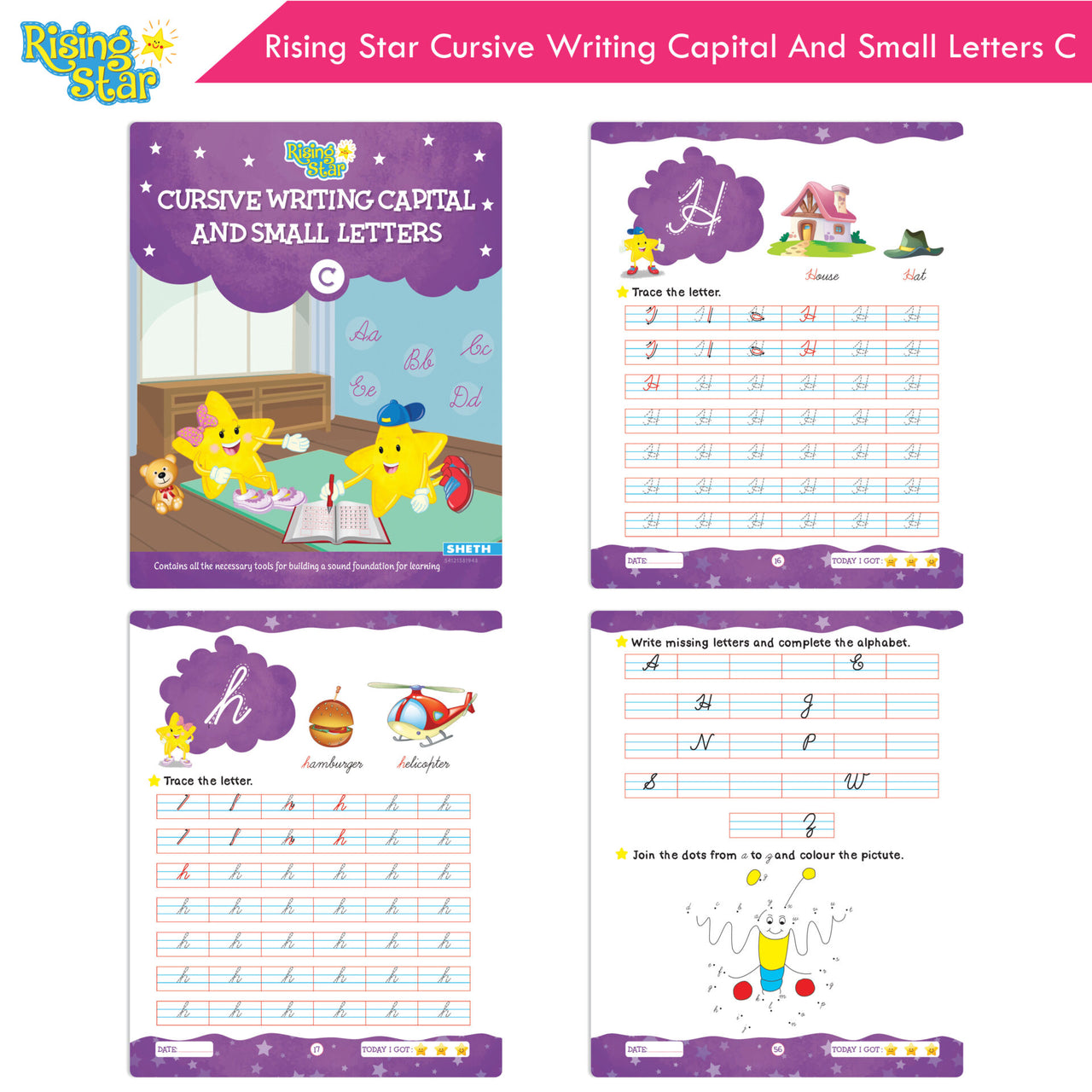 Rising Star Fun Learning Senior KG Books Set of 6| Ages 5-6 Years| Alphabet Letters, Cursive Writing, Number, Colouring, Rhymes & Stories Book - Distacart