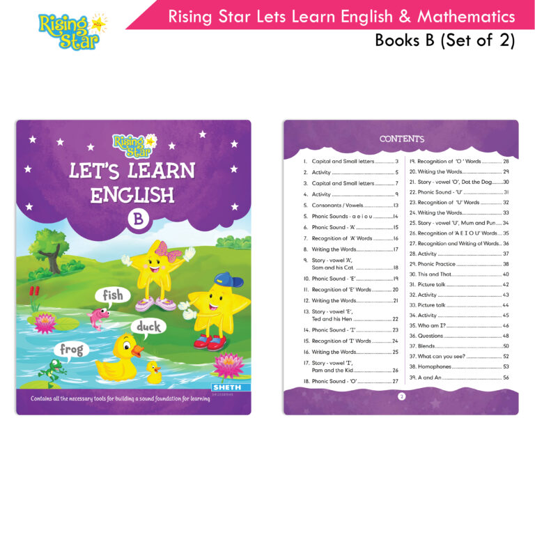 Rising Star Lets Learn English & Maths Activity Book Set B| Set of 2| Ages 3-7 Year| Number 1-100, Shapes, Alphabets - Distacart