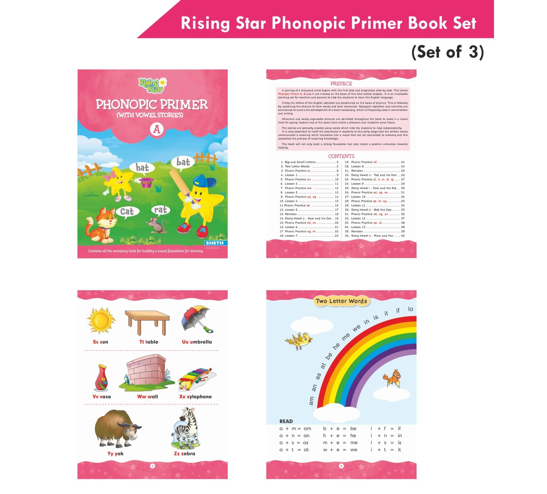 Rising Star Phonopic Primer (With Vowel Stories) Book Set Set of 3| Letter Words| Phonic Activity Book| Ages 3-7 Years - Distacart
