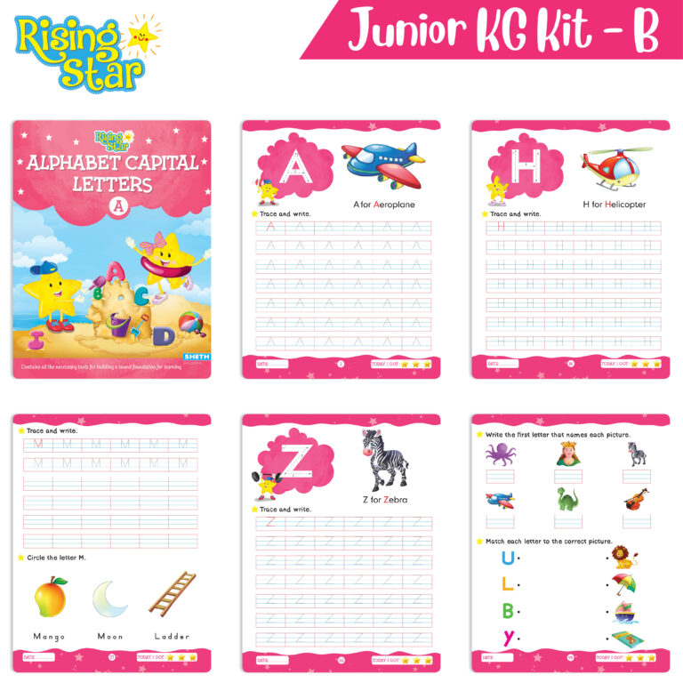 Rising Star Preschool Learning Junior KG Kit B| Alphabet Letters Writing| Numbers| General Knowledge| Rhymes & Stories| Worksheets & Assessment Book - Distacart