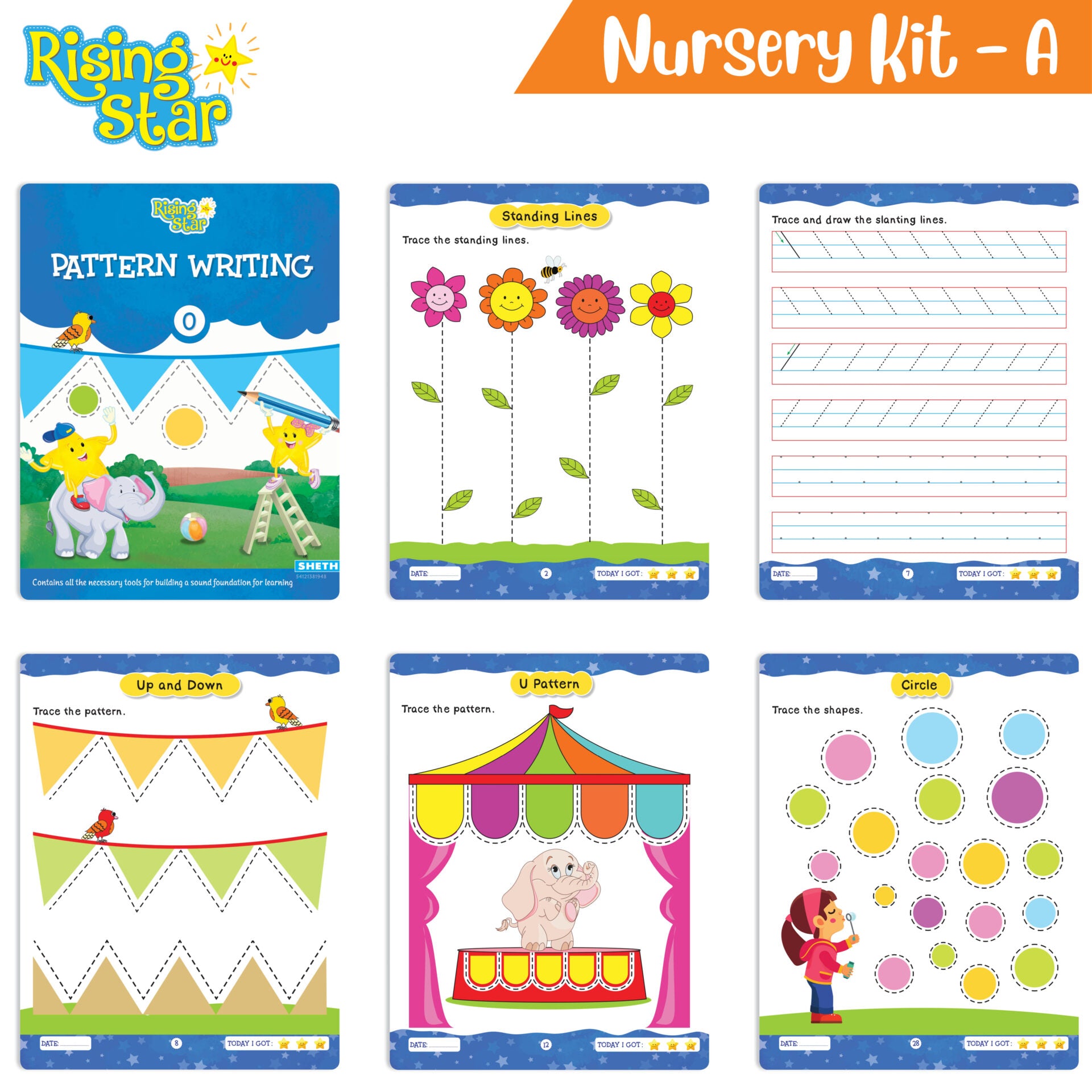 Rising Star Preschool Learning Nursery Kit A| General Knowledge| Know Your Alphabet| Numbers| Rhymes & Stories| Worksheets & Assessment Book - Distacart
