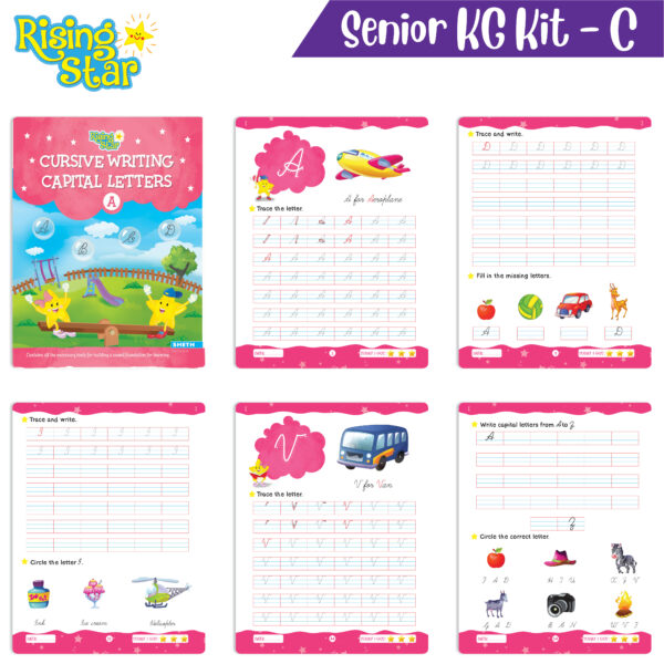 Rising Star Preschool Learning Senior KG Kit C| Cursive Writing Alphabet Letters| General Knowledge| Rhymes & Stories| Worksheets & Assessment Sheet - Distacart