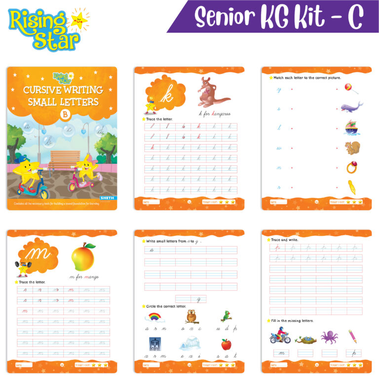 Rising Star Preschool Learning Senior KG Kit C| Cursive Writing Alphabet Letters| General Knowledge| Rhymes & Stories| Worksheets & Assessment Sheet - Distacart