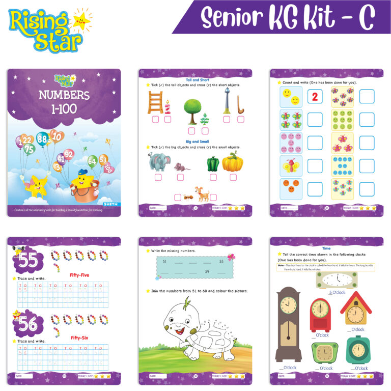 Rising Star Preschool Learning Senior KG Kit C| Cursive Writing Alphabet Letters| General Knowledge| Rhymes & Stories| Worksheets & Assessment Sheet - Distacart
