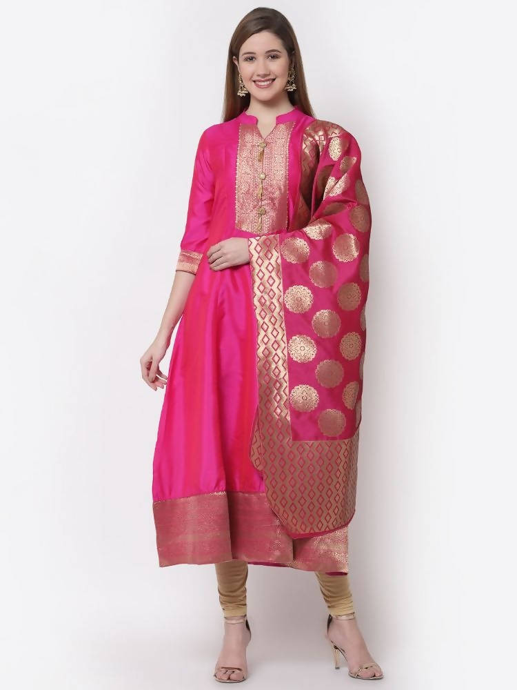 Myshka Pink Color Silk Solid Anarkali Gown With Dupatta