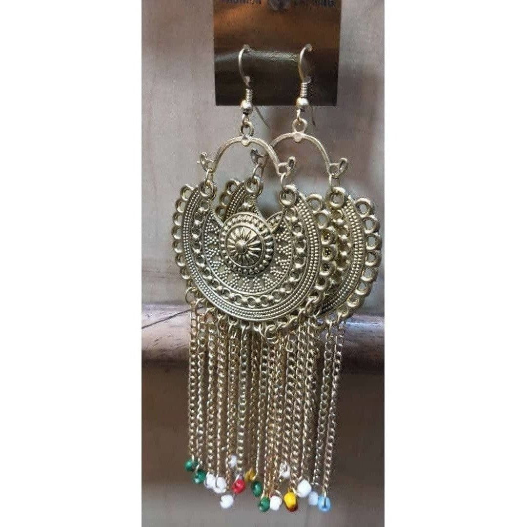 Chandbali Hanging Chains Tassel Earrings