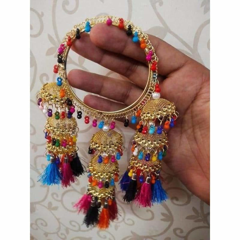 Multicolor Hanging Bangles With Pearls, Threads and Jhumkas