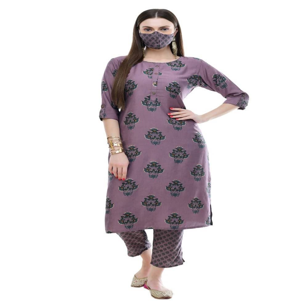 Lagi Women's Mauve Printed Straight Kurta & Pant (MC39B)