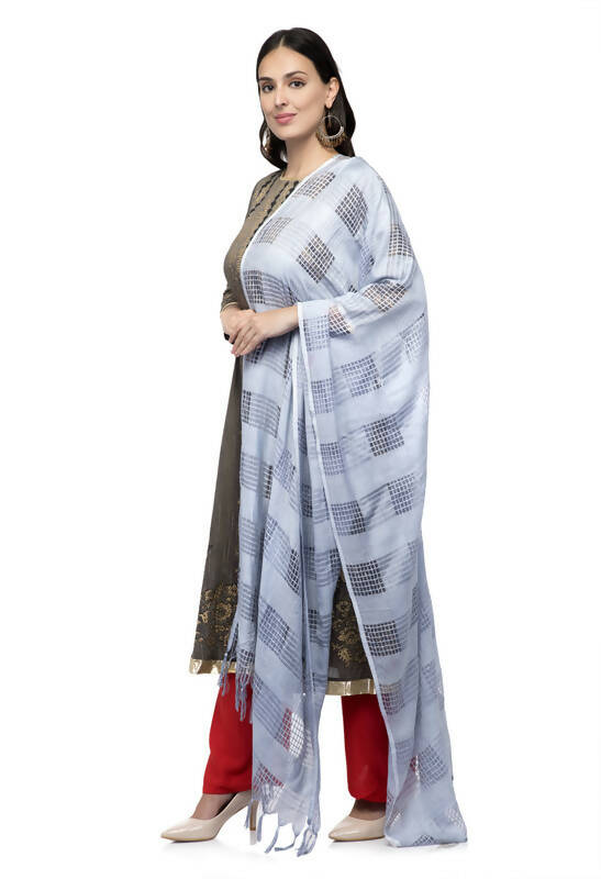 Mominos Fashion Moeza Silver Grey Window Cotton Dupatta - Distacart