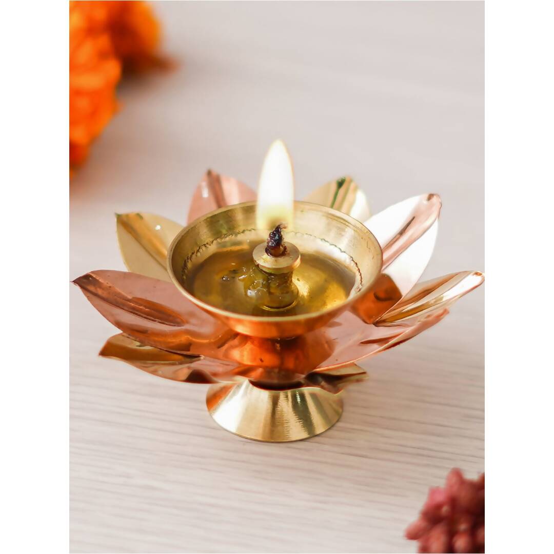 eCraftIndia Gold Toned Lotus Flower Shaped Decorative Brass Diya - Distacart