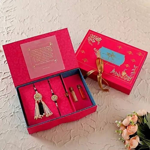 Jewel Design Lumba Rakhi Set & Kaju Katli Box