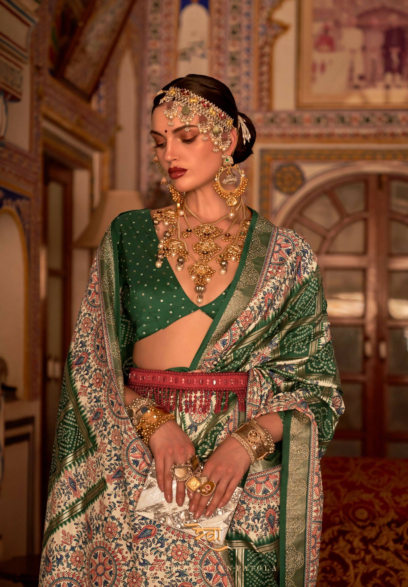 Dark Green P V Silk Digital Print, Zari Work Printed Saree - Rewaa Parampara - Distacart