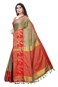 Thumbnail for Vamika Banarasi Jacquard Weaving Brown Saree (DHONI CHIKU)