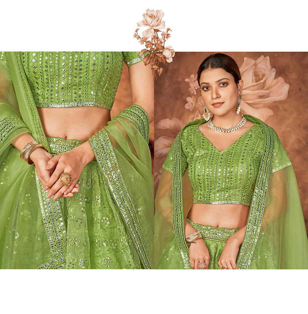 Wedding Designer Parrot Organza lehengha Choli - Anbazaar - Distacart