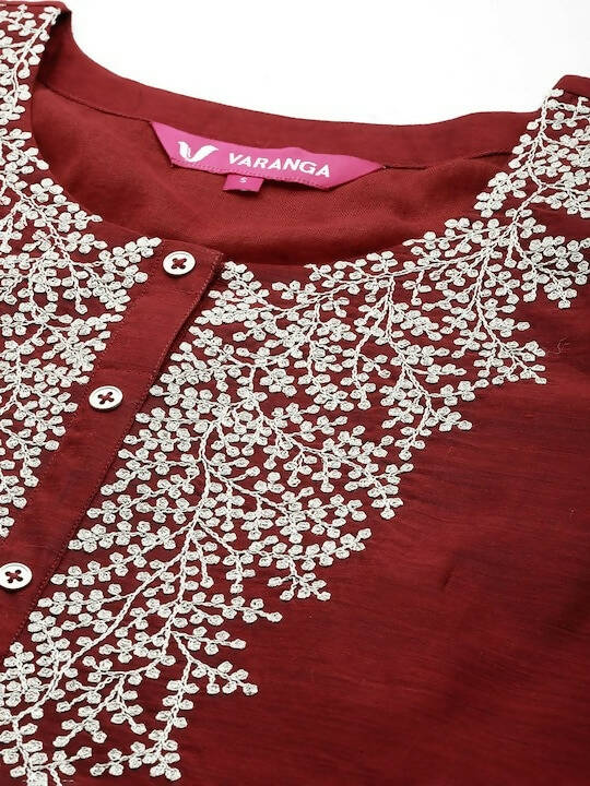 Varanga Floral Embroidered Regular Chanderi Silk Zari Kurta with Trousers & Dupatta - Distacart
