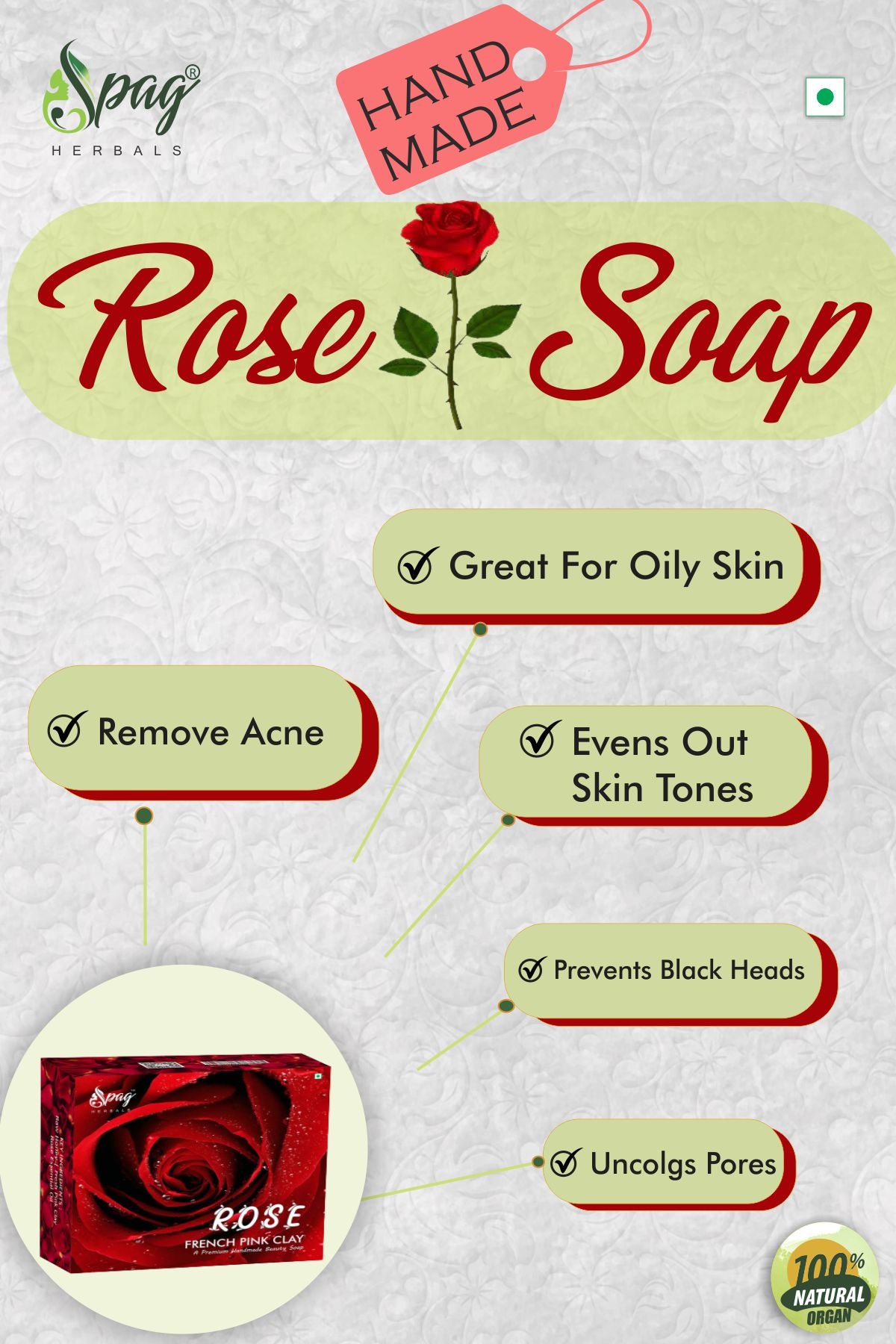 Spag Herbals Rose French Pink Clay Handmade Soap - Distacart